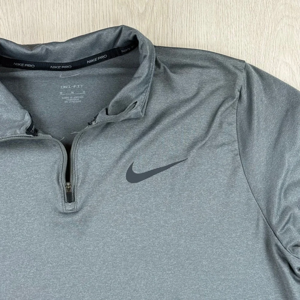 Quarter Zip Pullover Nike Pro Size M Gray Dri Fit Athletic Workout Top